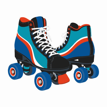 Pair of colorful retro quad roller skates vector illustration isolated on white background