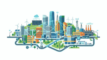 Fototapeta premium A connected smart city with digital networks renewable energy and modern infrastructure