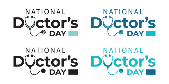 National doctors day typography logo bundle with creative stethoscope design elements in black and teal