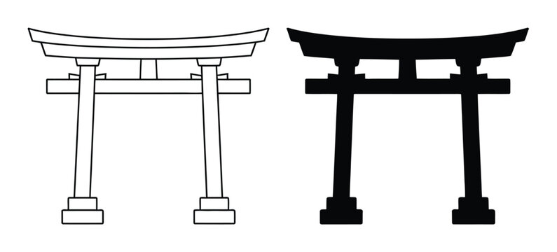 輪郭とシルエットスタイルで描かれた日本の鳥居