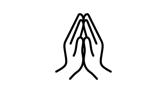 Minimalist black line icon of praying hands in namaste gesture symbolizing hope faith and meditation