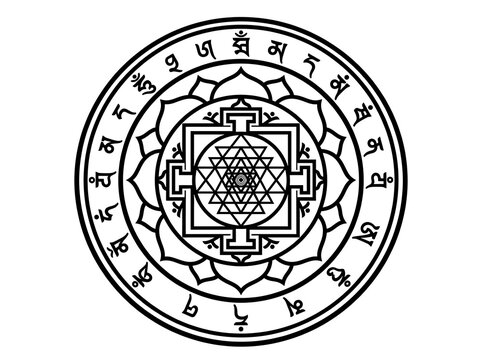 Sri Yantra Mandala with Sacred Sanskrit Mantra Script Vector