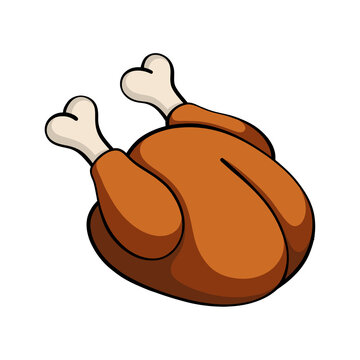 Roasted chicken vector illustration whole fried turkey cartoon icon for thanksgiving dinner design isolated on transparent background food