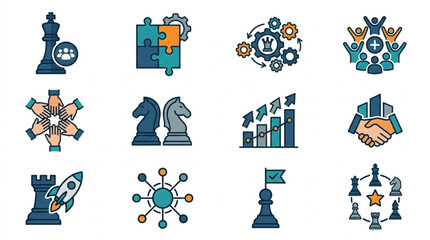 Collection of Business Strategy and Teamwork Icons. © To