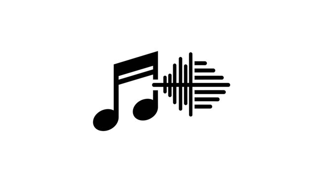 Black eighth note and sound wave on white background with waveform graphic element harmony symbol design melody music audio icon