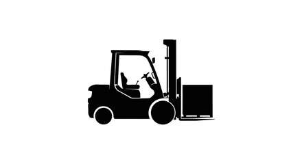Black silhouette of a forklift with a pallet with against white background industrial equipment transport logistics warehouse machine vehicle © Kamola