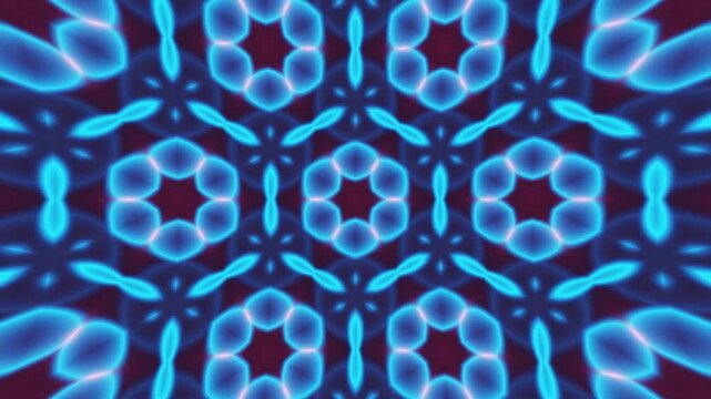 Abstract Kaleidoscope Neon Pattern with Dynamic Mandala Geometry, Glowing Background Animation, Seamless Motion Loop and Modern Visual Composition