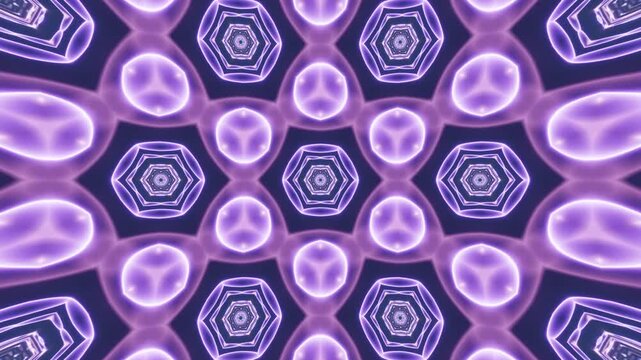 Abstract Neon Geometric Background with Kaleidoscope Mandala, Bright Glowing Pattern Animation, Seamless Loop Motion and Vibrant Digital Visual Texture