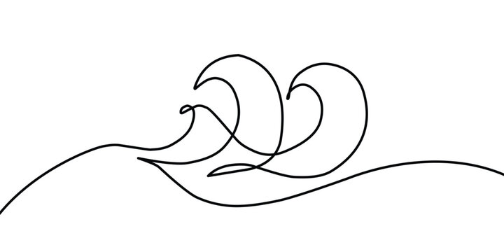 Continuous drawing of a single line from ocean waves, minimal vector illustration of sea lines. Continuous single line wave drawing. Hand-drawn waves. Single continuous line drawing. Editable strokes.