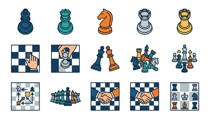 Collection of Chess Pieces and Game Elements. © ti