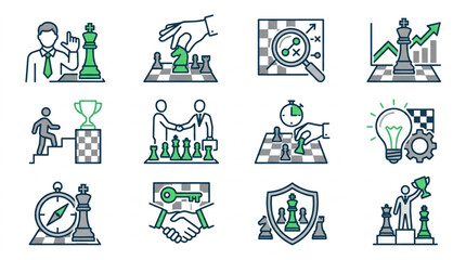 Collection of Chess Related Business Strategy Icons. © ti