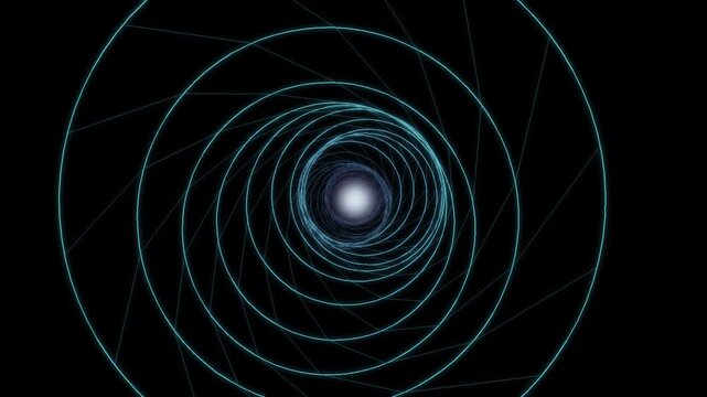 Wormhole tunnel flight through glowing grid vortex, sci-fi seamless loop
