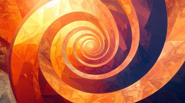 A vibrant, geometric spiral tunnel with warm, radiating tones