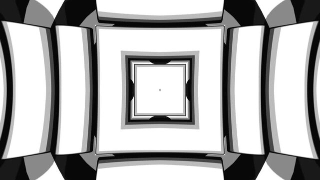 Black and White Abstract Pattern with Kaleidoscope Symmetry Cartoon Style Geometry and Seamless Motion for Technology and Creative Media