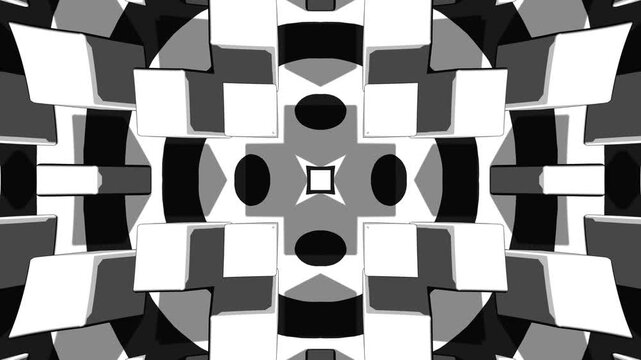 Abstract Black and White Geometric Kaleidoscope Animation with Seamless Symmetrical Pattern and Graphic Cartoon Style Visual Design
