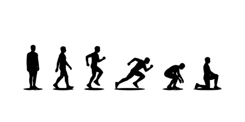 Obraz premium Silhouettes of People in Sequential Motion From Standing to Kneeling Featuring Silhouette, Walking, Running with Sprinting