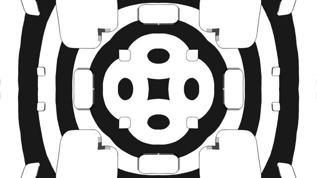 Monochrome Geometric Mosaic Pattern with Kaleidoscope Effect Abstract 3D Cartoon Shapes for Creative Motion Graphics and Branding