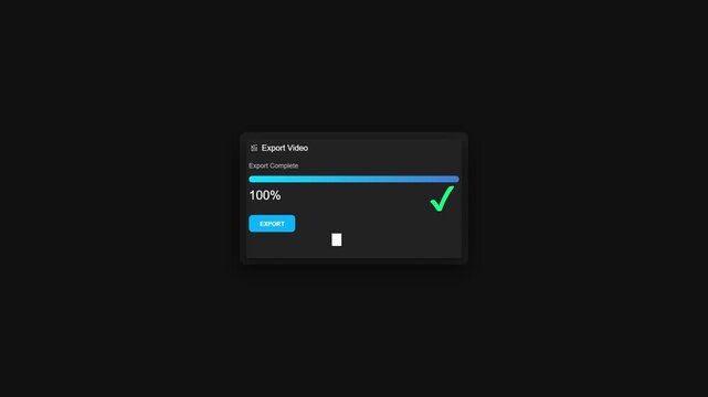 A screen capture showing a completed computer file upload process represented by a progress bar at 100% with a green checkmark icon inside a dark-themed user interface dialog box.