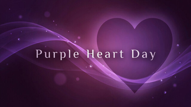 Purple Heart Day background with heart shape and ribbon