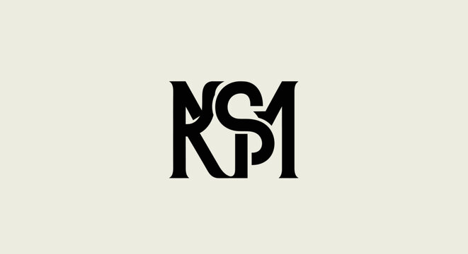 Black stylized letters 'rsm' on cream background with colored background logo letters typography minimalist monogram initials abstract with graphic