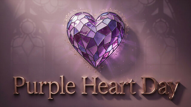 Purple heart stained glass on Purple Heart Day background