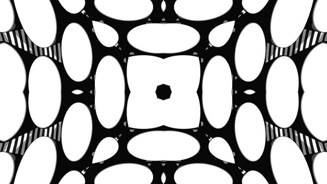 Monochrome Abstract Kaleidoscope Design with High Contrast Geometry Seamless Animated Background for Advertising Marketing and Broadcast Graphics