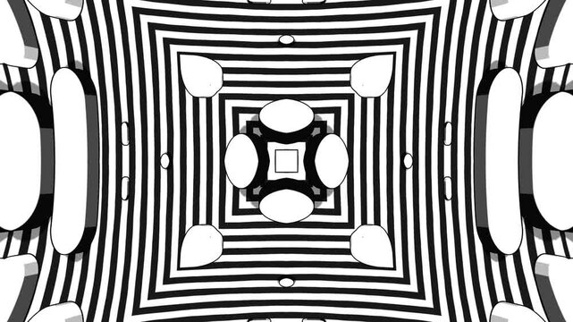Black and White Kaleidoscope Texture with Graphic Geometric Symmetry Abstract 3D Motion and Modern Visual Background for Creative Professionals