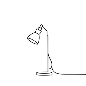 Minimalist designer task lamp line art set with thin consistent stroke on white background featuring office lighting and interior design with clean vector illustration and modern workspace