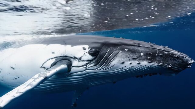 Humpback whale swimming,4K