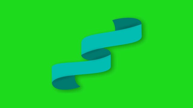Animated Teal Awareness Ribbon on Green Screen for Healthcare Campaigns and Public Service Announcements.