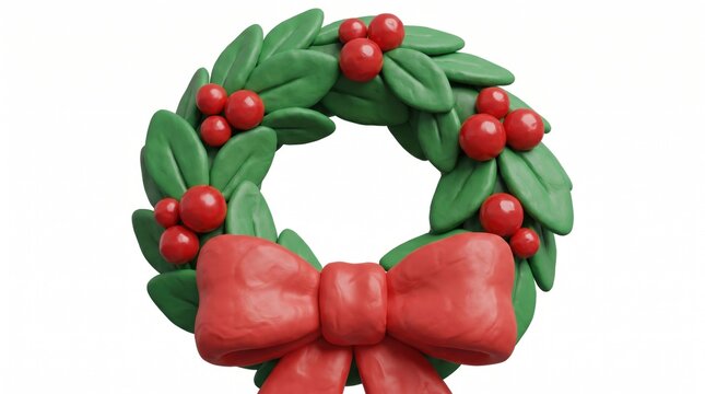 Plasticine Christmas Wreath with Red Bow and Berries