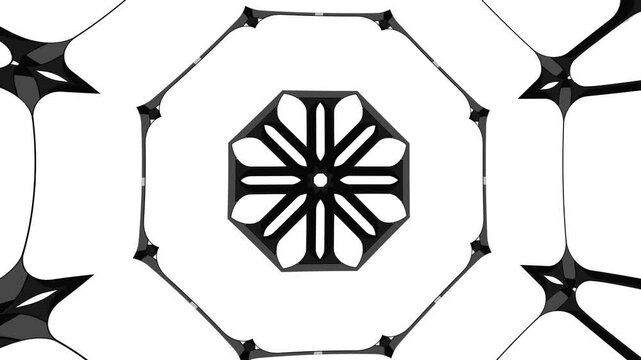 High Contrast Monochrome Kaleidoscope Wallpaper with Abstract Geometric Ornament Endless Loop Pattern for LED Installations VJ Performance and Digital Art