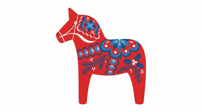 Traditional Swedish Dala Horse with Decorative Floral Pattern