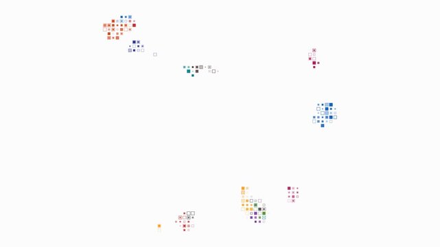 Cabo Verde map animation. Shape of the country with pulsating colored dots. Small size square blocks. Digital style Cabo Verde map on white background. Classy video.