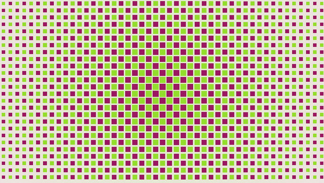 Abstract geometric pattern with repeating green and purple squares