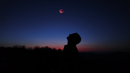 Amateur astronomer observing stars, planets, Moon eclipse and other celestial objects. © astrosystem