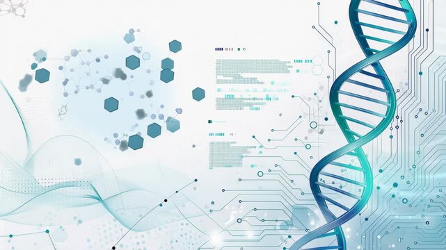 Blue DNA double helix with digital and scientific abstract background