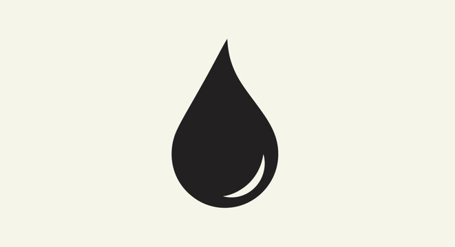 Black teardrop shape on beige background with curved white highlight large black minimalist droplet graphic symbol design simple water with icon