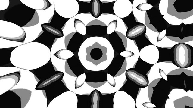 Monochrome Abstract Kaleidoscope Pattern with Black White and Gray Geometric Shapes for Creative Digital Backgrounds