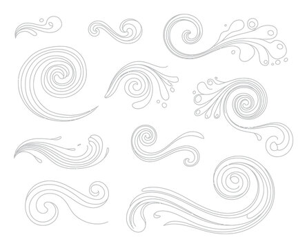 手描きの装飾的な渦巻きと突風のセット