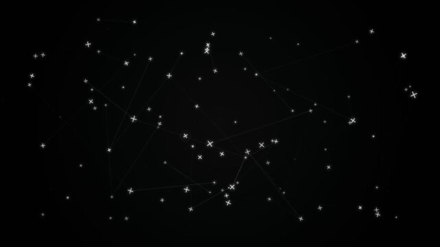 Abstract Digital Network with Glowing Crosses and Connecting Lines