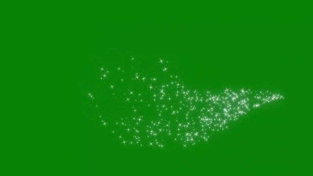 Luxury glowing glitter star animation, white sparkle trail, magic dust flowing line, pixie fairy particles, elegant twinkling bokeh lights, festive shimmer overlay, green background video