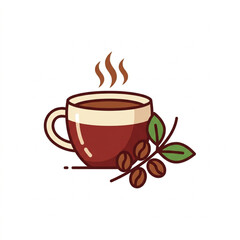 Fototapeta premium Hot Coffee Cup with Coffee Beans and Steam.