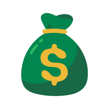 Stylized illustration of a green money bag displaying a prominent golden dollar sign, perfect for finance concepts.