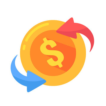 Modern dollar currency transfer icon with circular arrows symbolizing money movement and exchange