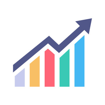 Vibrant bar chart with upward arrow symbolizing financial growth, business success, and positive market trends.