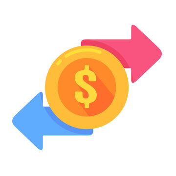 Dynamic financial exchange concept with dollar coin and bidirectional arrows illustrating money transactions