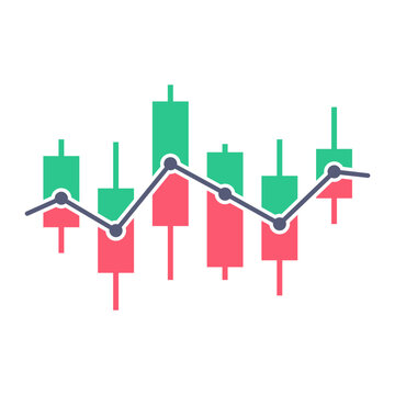 Candlestick chart with line graph visualizing market fluctuations and investment trends analysis.