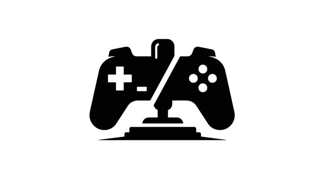 Gaming controller with award trophy on pedestal with black gaming competition background joystick winner symbol video white game icon