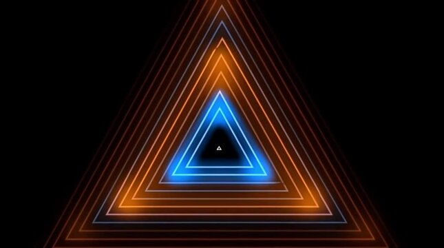 Radio waves diffusion, digital blue and orange triangle animation